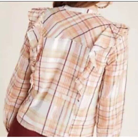 Current Air Anthropologie Plaid Ruffle Blouse Top XLarge Boho Cottagecore Indie - Picture 3 of 9